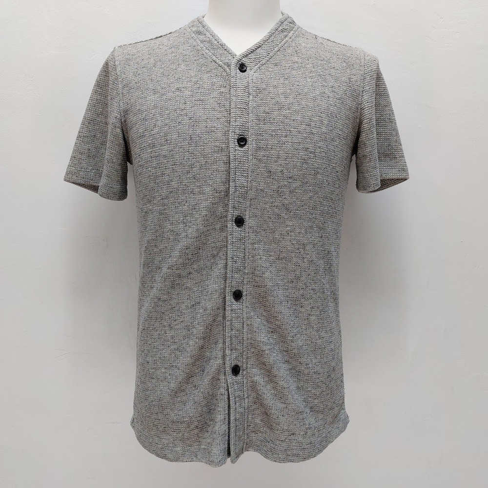 Frank & Oak Baseball Shirt Men's S Gray Linen Blend Button Up Textured Knit
